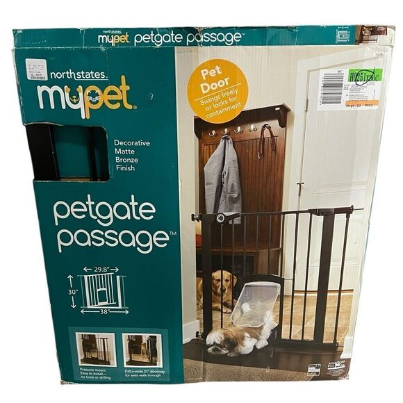 North States Wide Deco EasyPass Pet Gate with Patented Adjustable pet Door - Picture 2 of 2